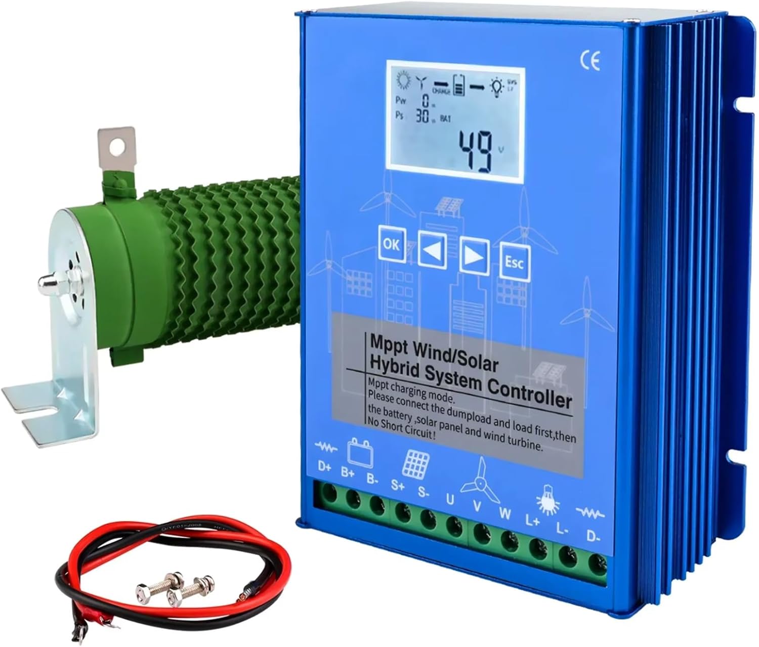 12000W LCD Wind Solar Hybrid System MPPT Charge Controller+12V 24V Auto Regulator Home Use Wind Generator(Blue),24v