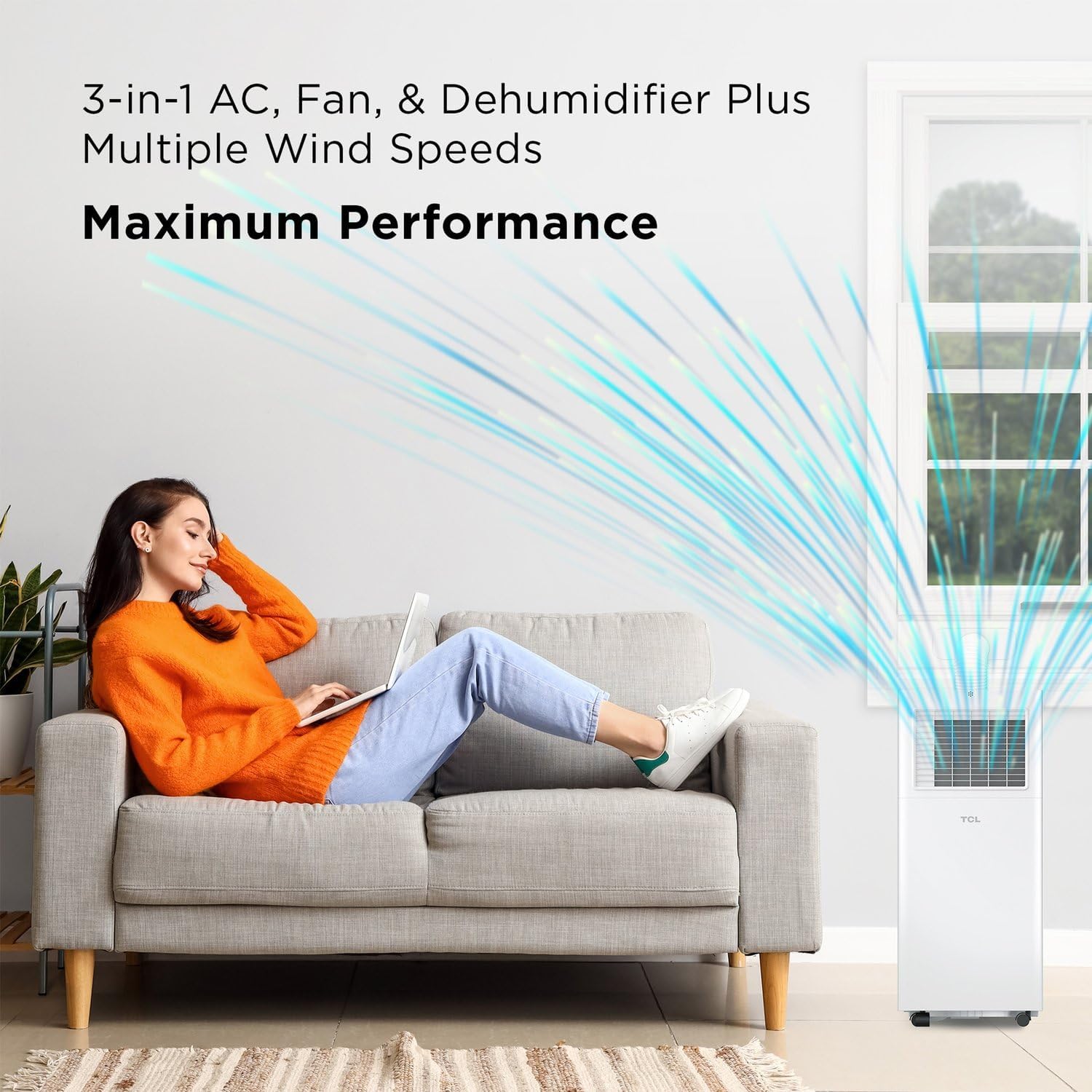 TCL H6P44W 6,000 BTU Smart Portable Air Conditioner, Fan & Dehumidifier, 250 Sq. Ft, Ultra-Compact Design, Remote Control, Compatible with Alexa/Google Assistant, Install Kit Included, White