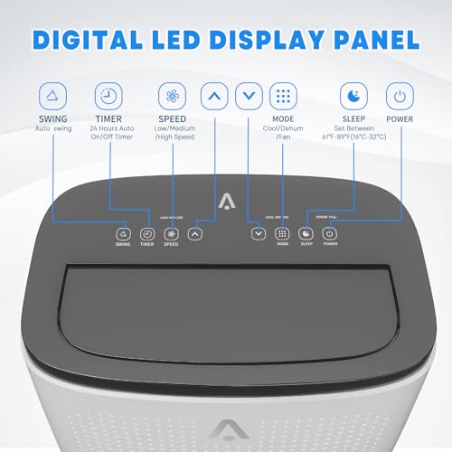 14000 BTU Portable Air Conditioner 3 in 1 Multifunctional Unit with Remote, Ideal for Cooling 750 Sq.Ft Spaces in Homes and Offices, with Dehumidifier & Fan, Remote Control, Sleep Mode, 24H Timer