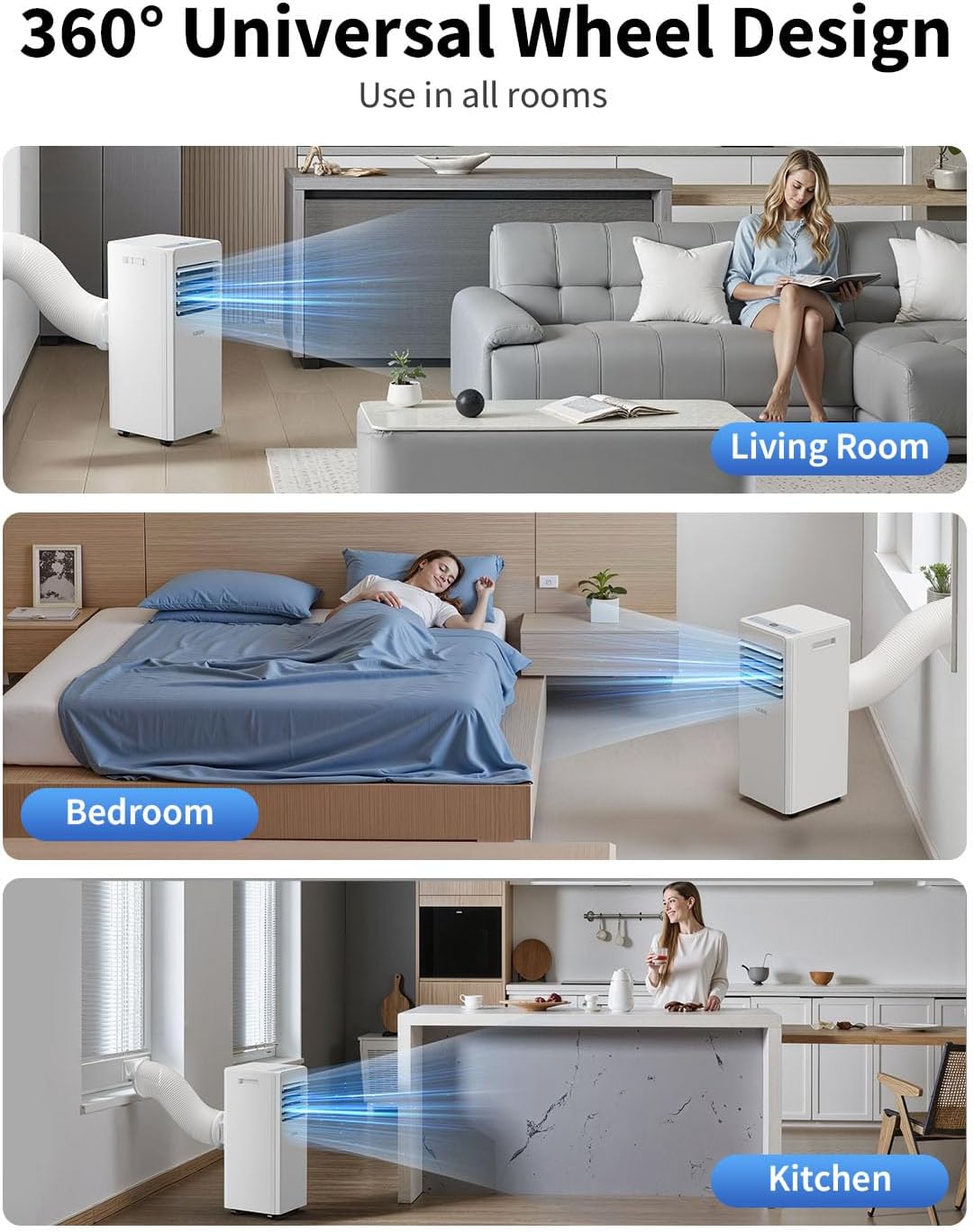 Portable Air Conditioners, 8,000 BTU AC Unit for Bedroom with 4 Modes Cooling/Dehumidifier/Fan/Sleep, Up to 300 sq.ft, 45db Quiet, 24H Timer & Remote, Portable AC Unit for Room Indoors