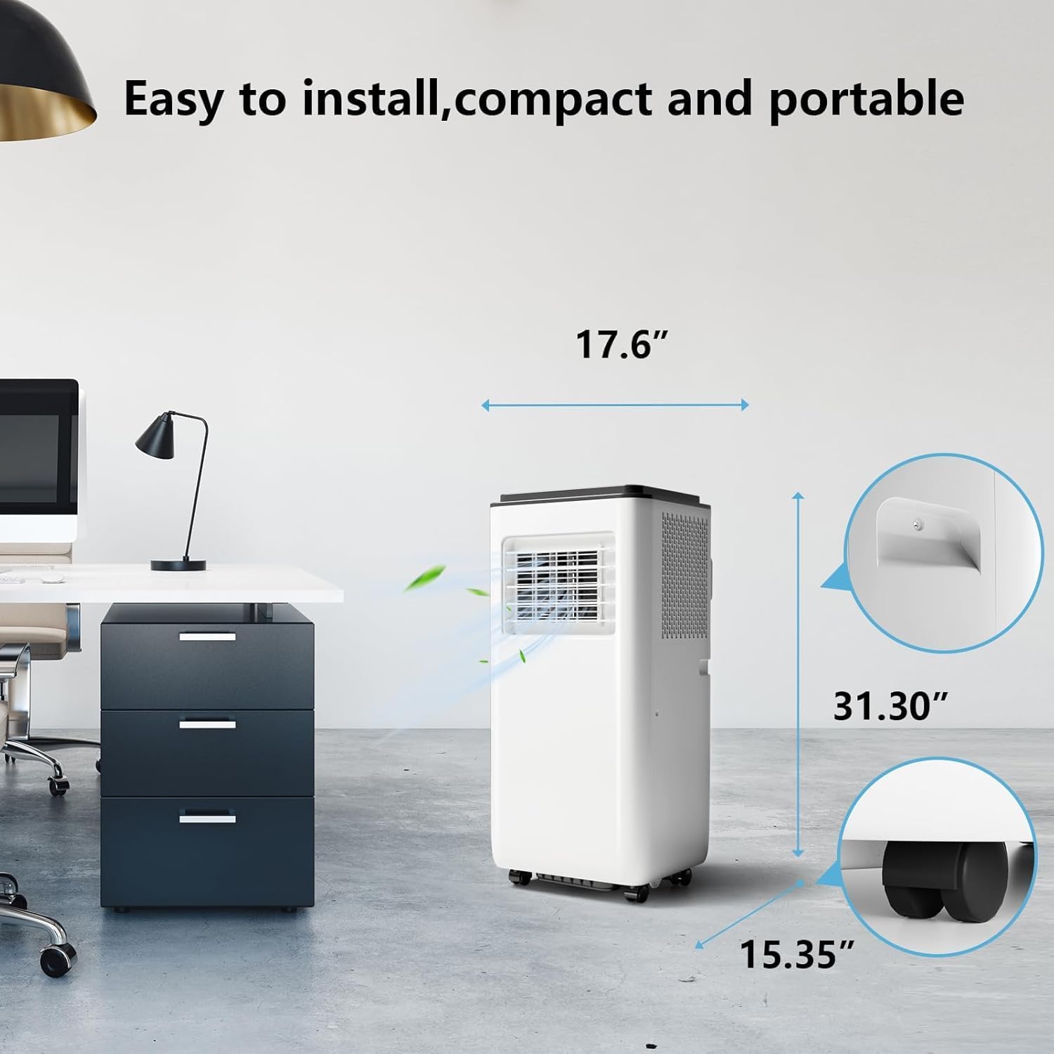 8000 BTU Portable Air Conditioner, 3-In-1 Cool, Fan, Dehumidify Modes, Cools up to 350 sq.ft, Quiet AC Unit with LED Display, with Remote Control, 24 Hour Timer for Room, Dorm, Office