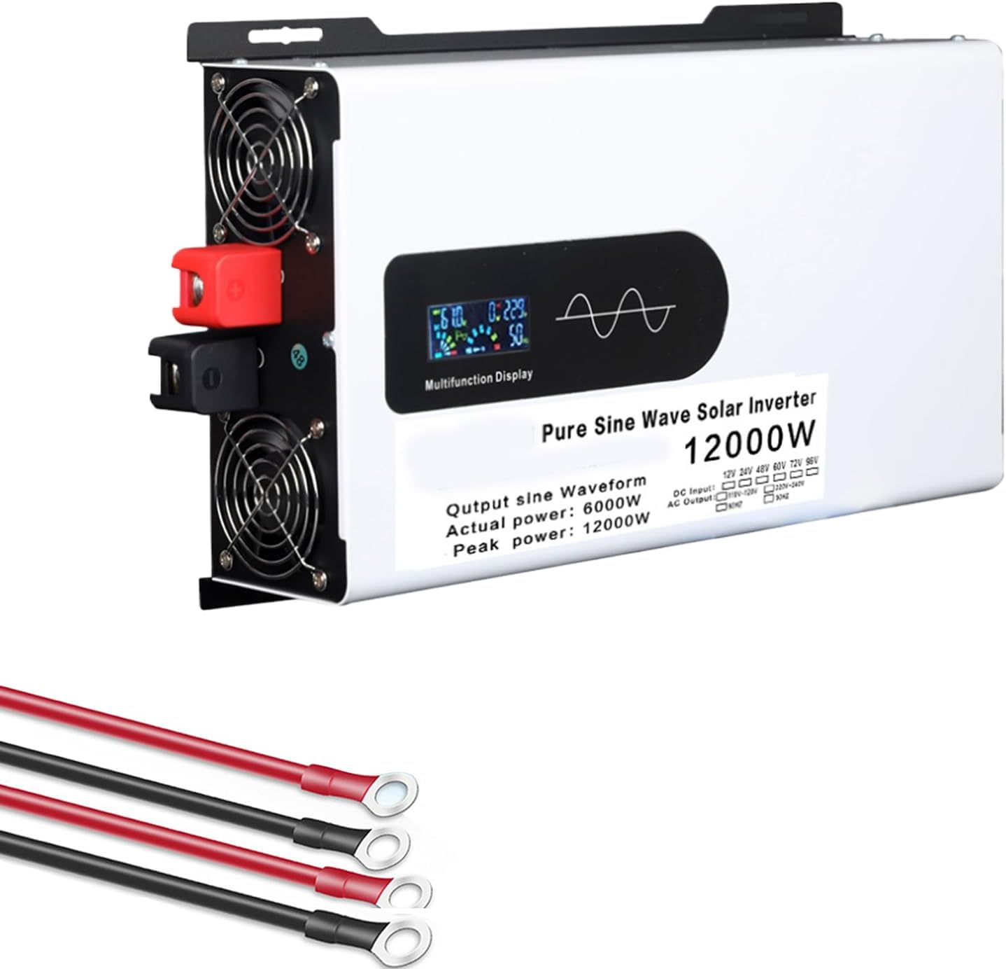 12V to 220V 50HZ,12000 Watts Pure Sine Wave Solar Inverter, car Power Inverter DC 12V 24V 48V 60V 72V to 110V/220V AC Voltage Converter with LCD displayfor Home Appliances, RV Camping