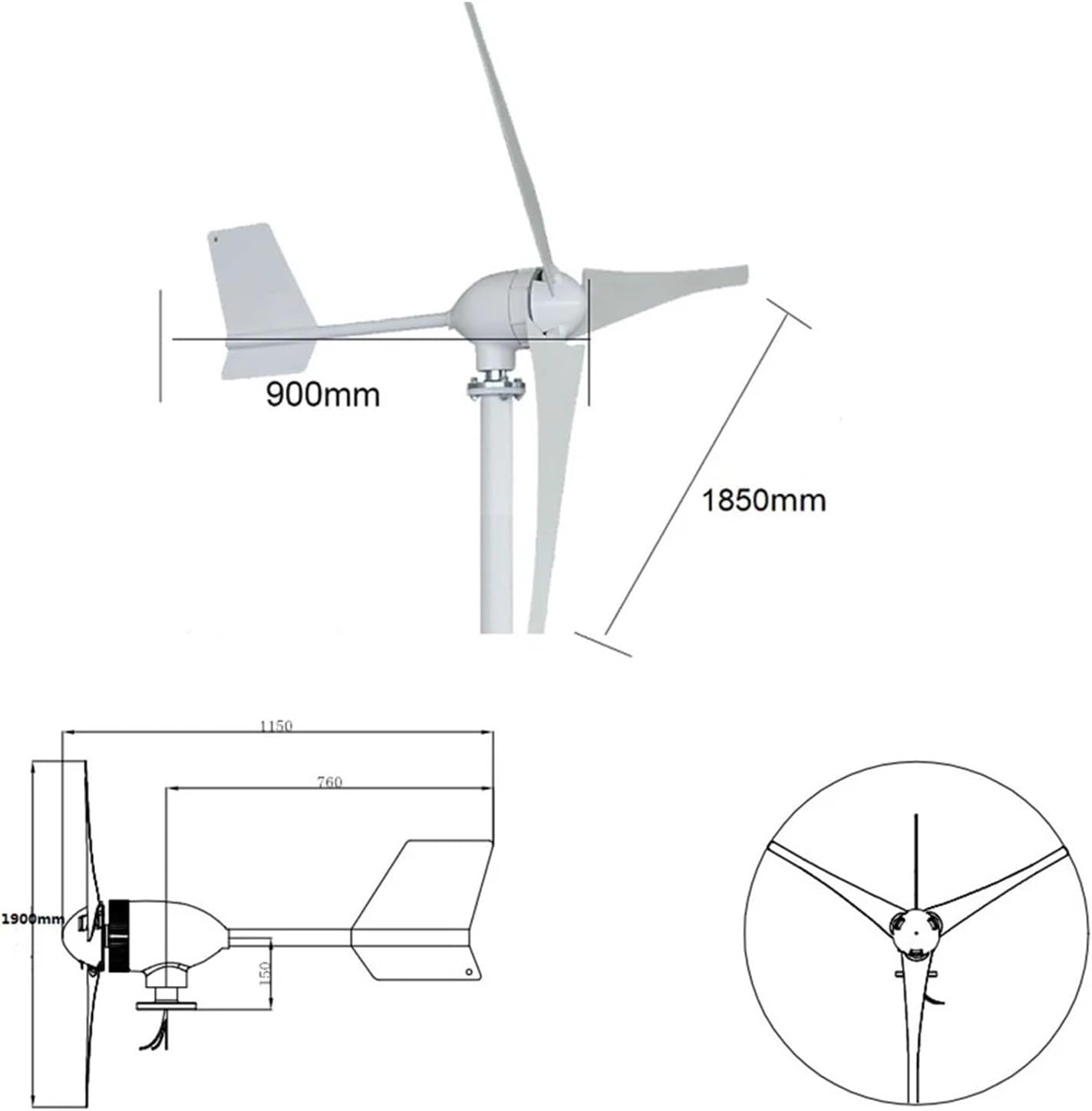 Wind Turbines, 1200W 12V 24V Wind Turbines Generator Lantern Vertical Axis 3 Blades Motor Kit for Home Hybrid Streetlight Use Electromagnetic(48V)