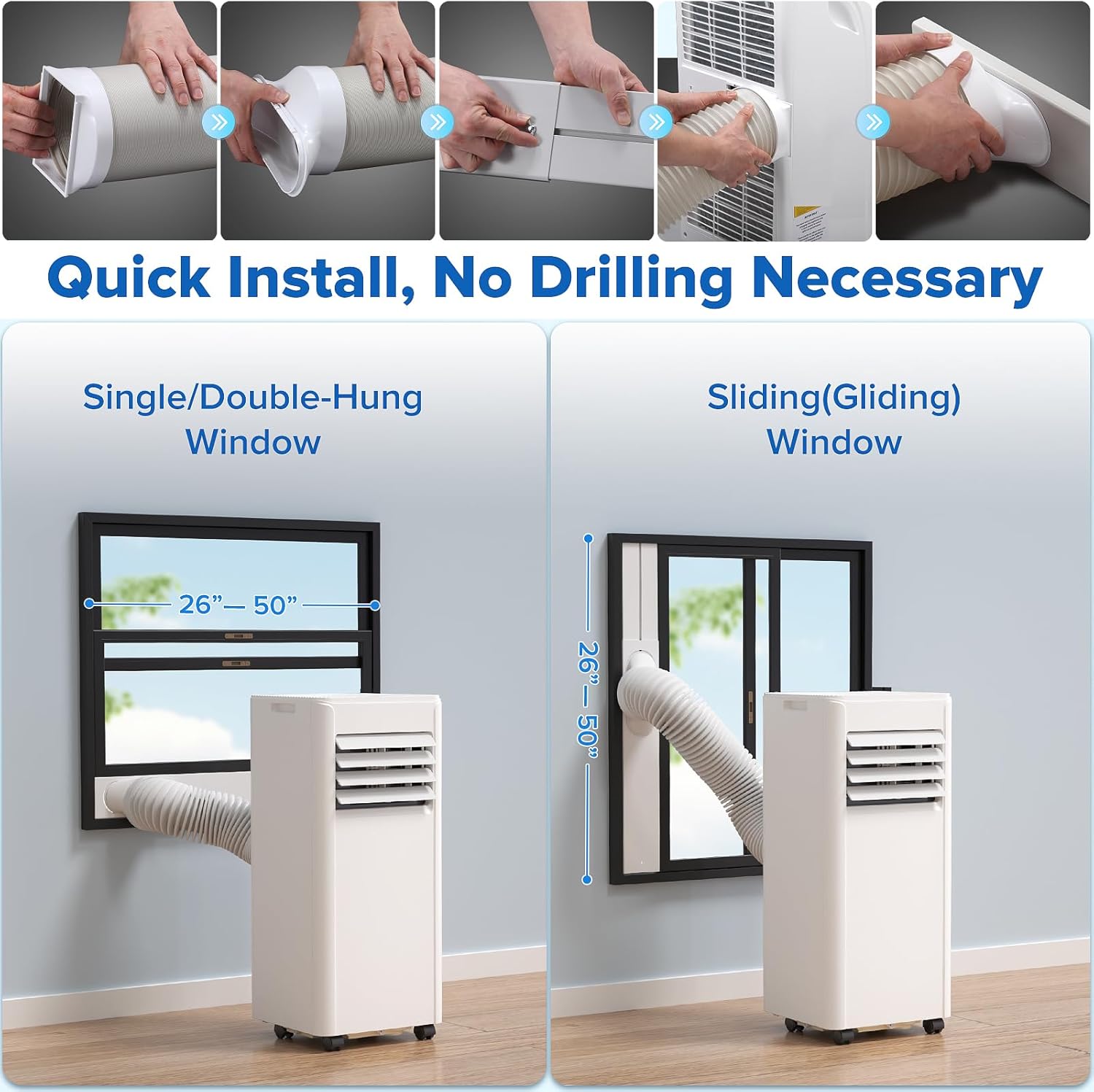 ZAFRO 8000 BTU Portable Air Conditioner Cools up to 350 Sq. Ft., Remote Control, LED Display, 3-in-1 Modes Portable AC Units with Window Kits for Bedroom, Home, Dorm, Office, White