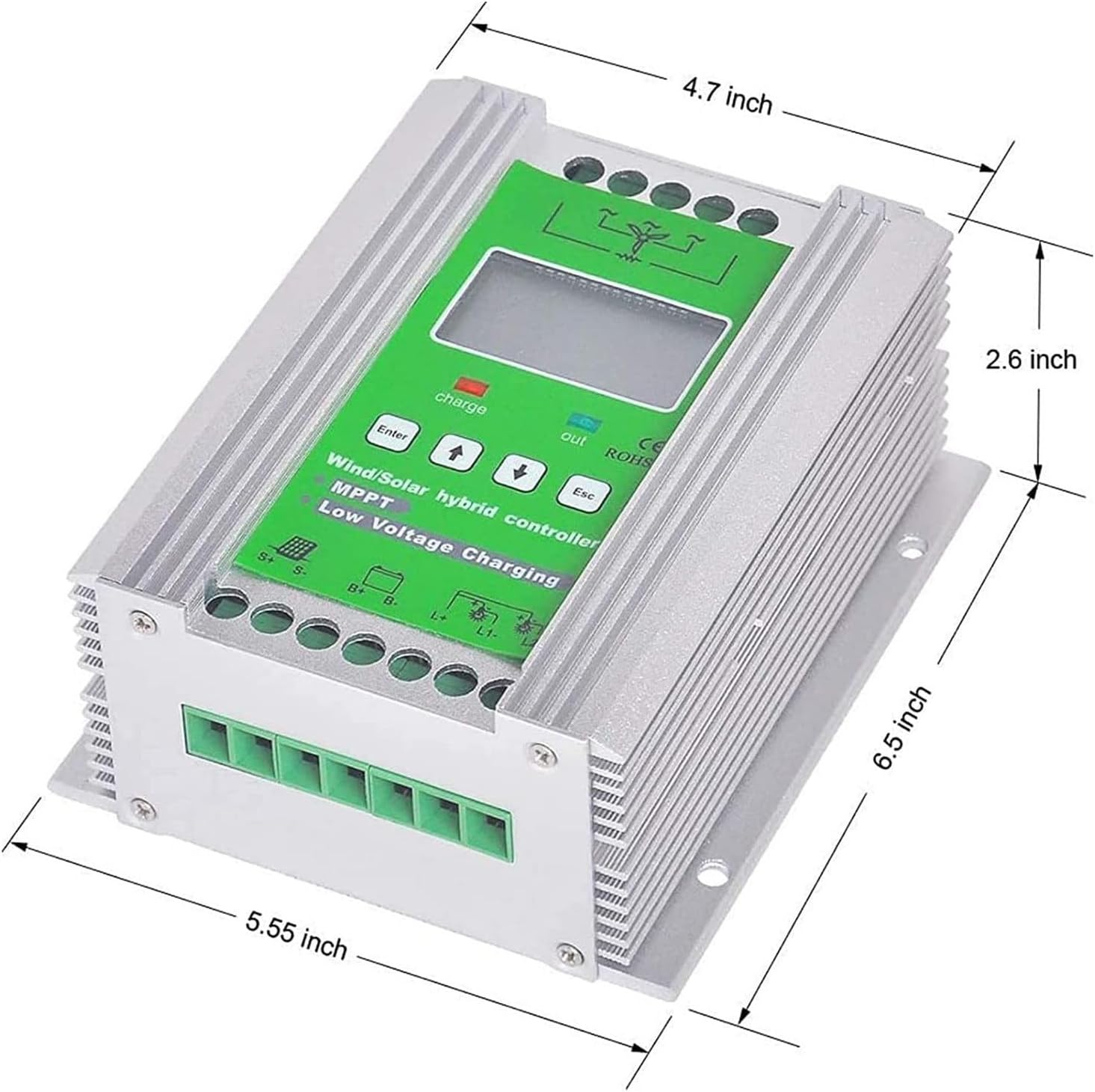 Wind Solar Hybrid Charge Controller - MPPT 12V/24V/48V for Wind Turbine & Solar Power Systems, Supports Dump Load, Max 800W Wind & 600W Solar Output