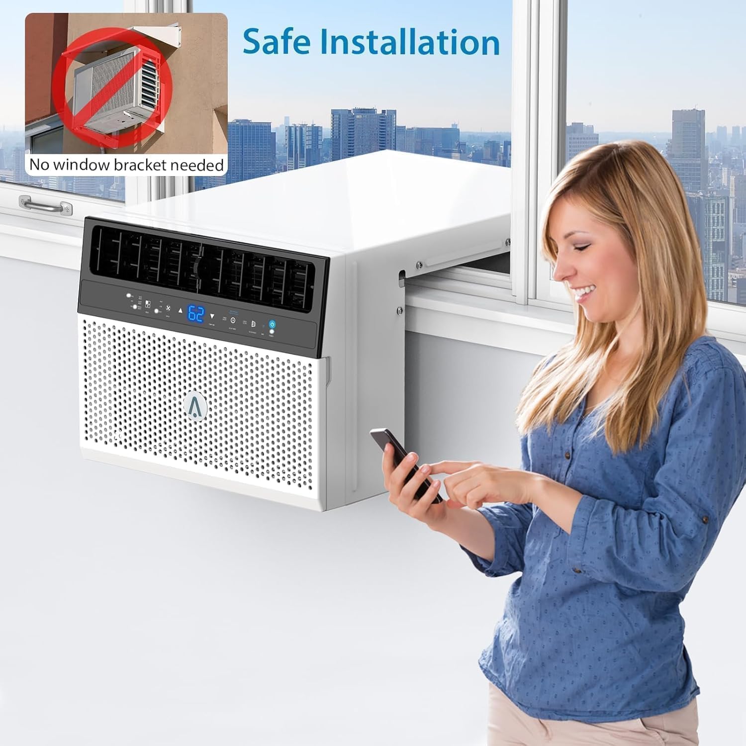 U Shaped Air Conditioner, 6000 BTU Window Air Conditioner, Window AC, Energy-Saving and Ultra-Quiet, 6 Modes, Supports App Control, Cooling Area Up to 350 Square Feet, Suitable for Rooms and Bedrooms