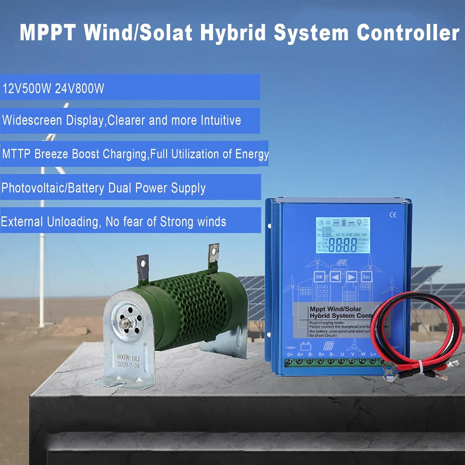 Wind Solar Hybrid System MPPT Charge Controller with Dump Load Wind Turbine Generator Solar Panel 12 24 48V Auto Universal for Off Grid Wind Solar Hybrid Systems Hybrid Charge Controller 48V-16000W