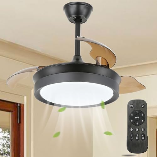 Bella Depot Retractable Ceiling Fan with Lights and Remote with 3 Color Change, Timing Options, Silent Noiseless for Dining Room Bedroom Kitchen (Classic Black, 36
