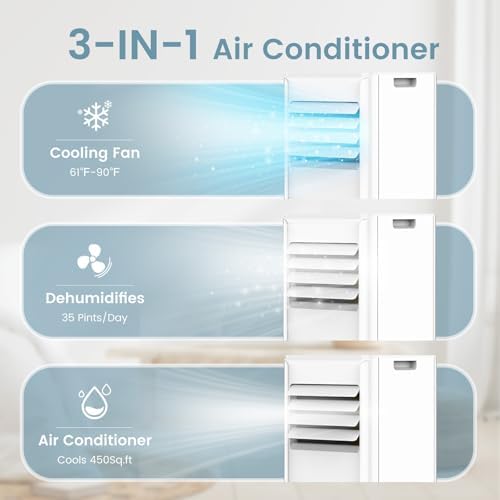 COWSAR 10,000 BTU Portable Air Conditioners with Remote, Portable AC Unit Cools Up to 450 Sq.ft, 4 Modes with Fast Cooling, Sleep Mode, 24H Timer for Bedroom, Room, Apartments, White