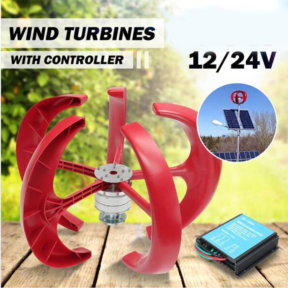 48v,Wind Turbine Generators Kit, 12/24V 9000W Lantern 5-Blade Vertical Axis Wind Turbine Generator with Axis Controller