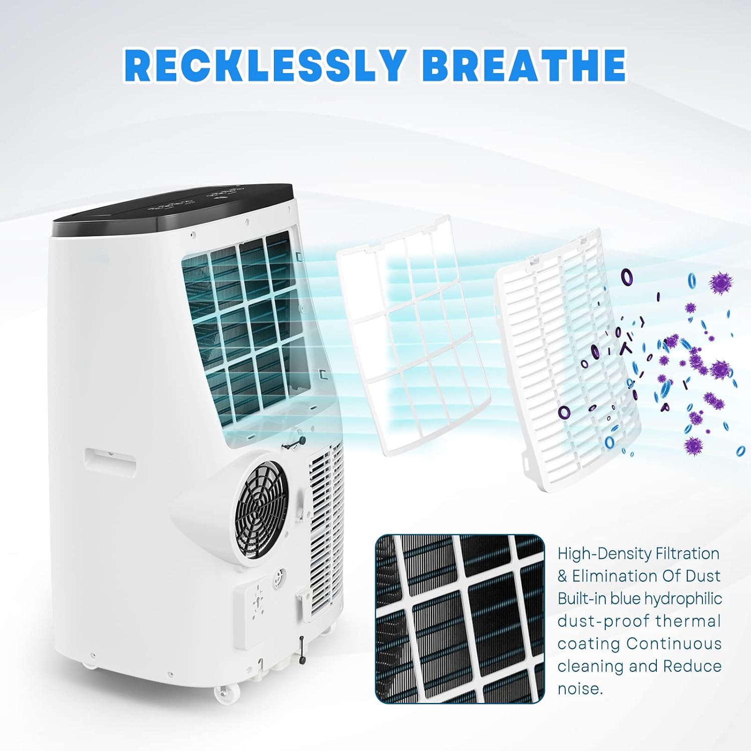 14,000 BTU 3-in-1 Portable Air Conditioner with Window Kit, Cools up to 750 Sq.Ft, 75-Pint Dehumidifier, 51db Ultra Quiet, 4-Way Airflow Remote Control, For Living room