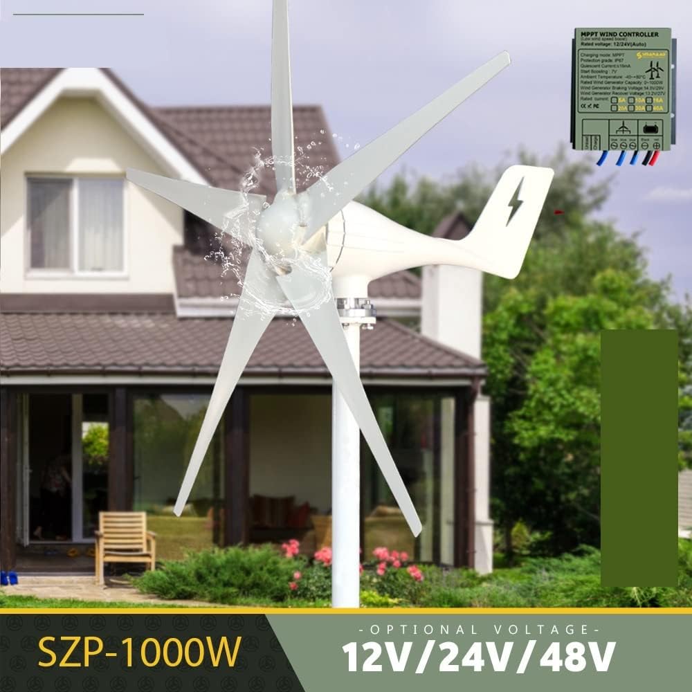 Wind Turbine, 1000W Horizontal Wind Turbine 12V 24V 48V Alternative Generators Free Energy Windmill with MPPT Controller Wind System(Turbine only,12V)