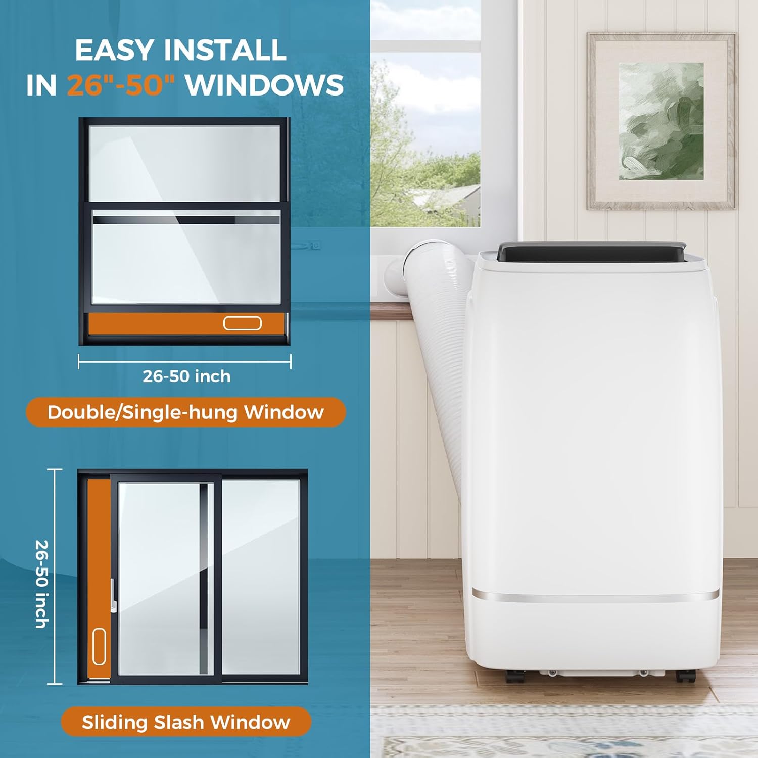 13000 BTUs Portable Air Conditioner with cooling/dehumidification/fan/sleep mode, 4-IN-1 Portable AC with 24H Timer & Remote Control & Window Kit