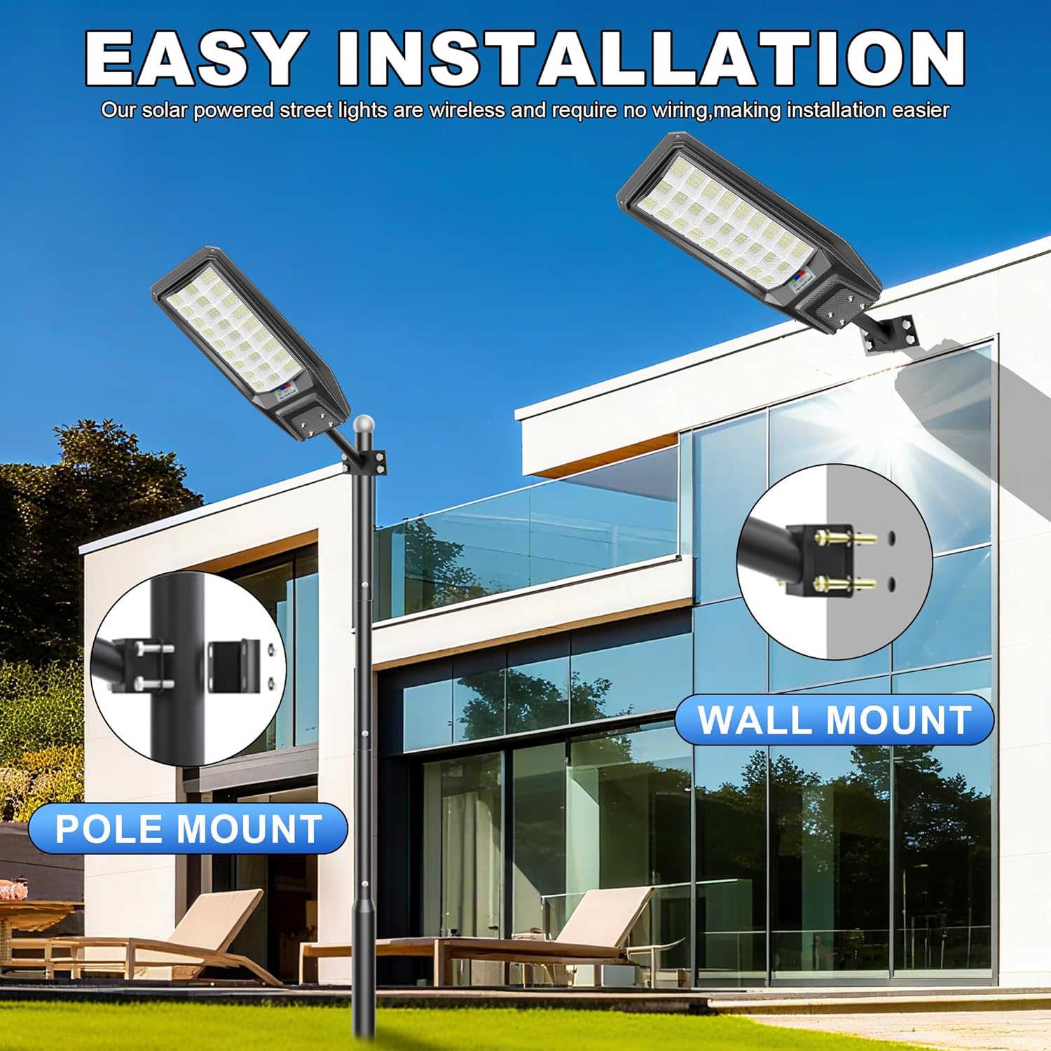 9500W Solar Lights Outdoor Waterproof, Commercial Street Lights Solar Powered Dusk to Dawn 243 LEDs with Remote/Motion Sensor, IP67 for Parking Lot/Garden/Yard, 2 Pack