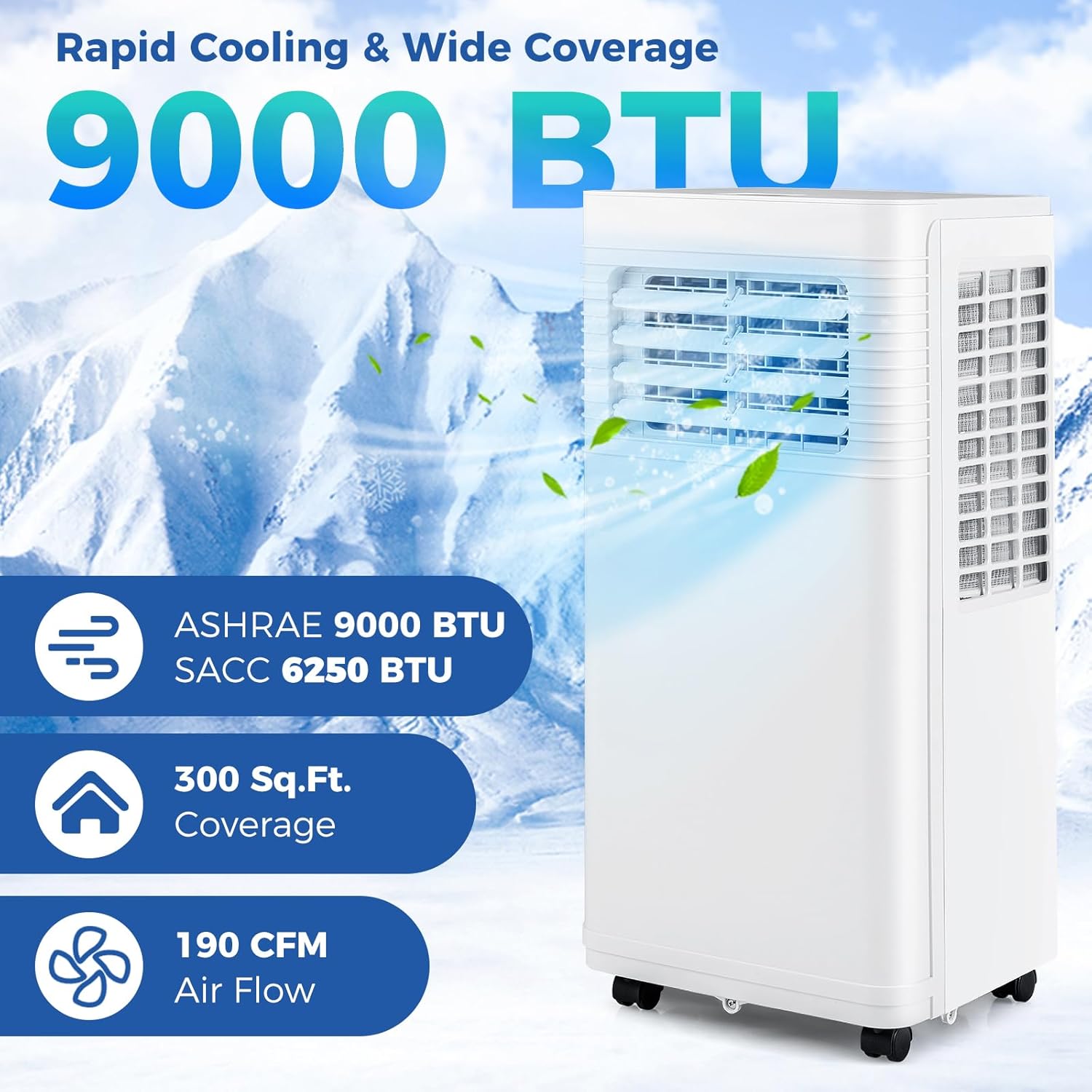 KOTEK Portable Air Conditioners, 9000 BTU Cools up to 300 Sq.Ft, 4-in-1 AC Unit for Bedroom with Dehumidifier, Fan, Cooling Mode & Window Kit, Room Air Conditioner Portable for Home Office (9000BTU)