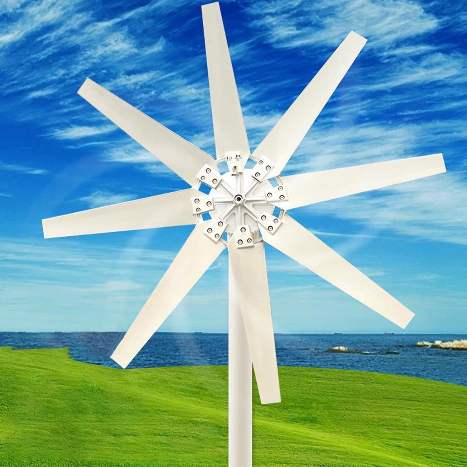 12V 24V 48V Wind Turbine Generator Kit - 12000W 8-Blade Windmill with Controller for Marine, RV, Boat, Chalet - Eco-Friendly Renewable Energy Solution for Off-Grid Power
