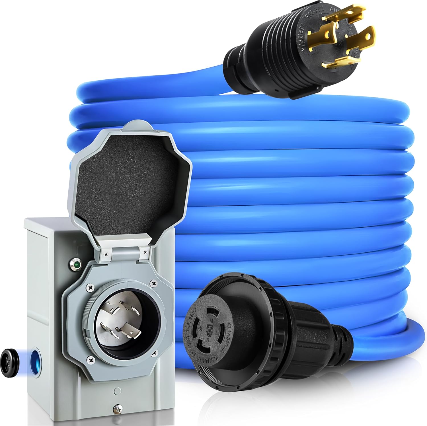 30 Amp Generator Cord and Pre-Drilled Power Inlet Box, Generator Cords 40FT, 30 Amp 125V/250V Generator Power Cord NEMA L14-30P to L14-30R, Twist Lock Connector
