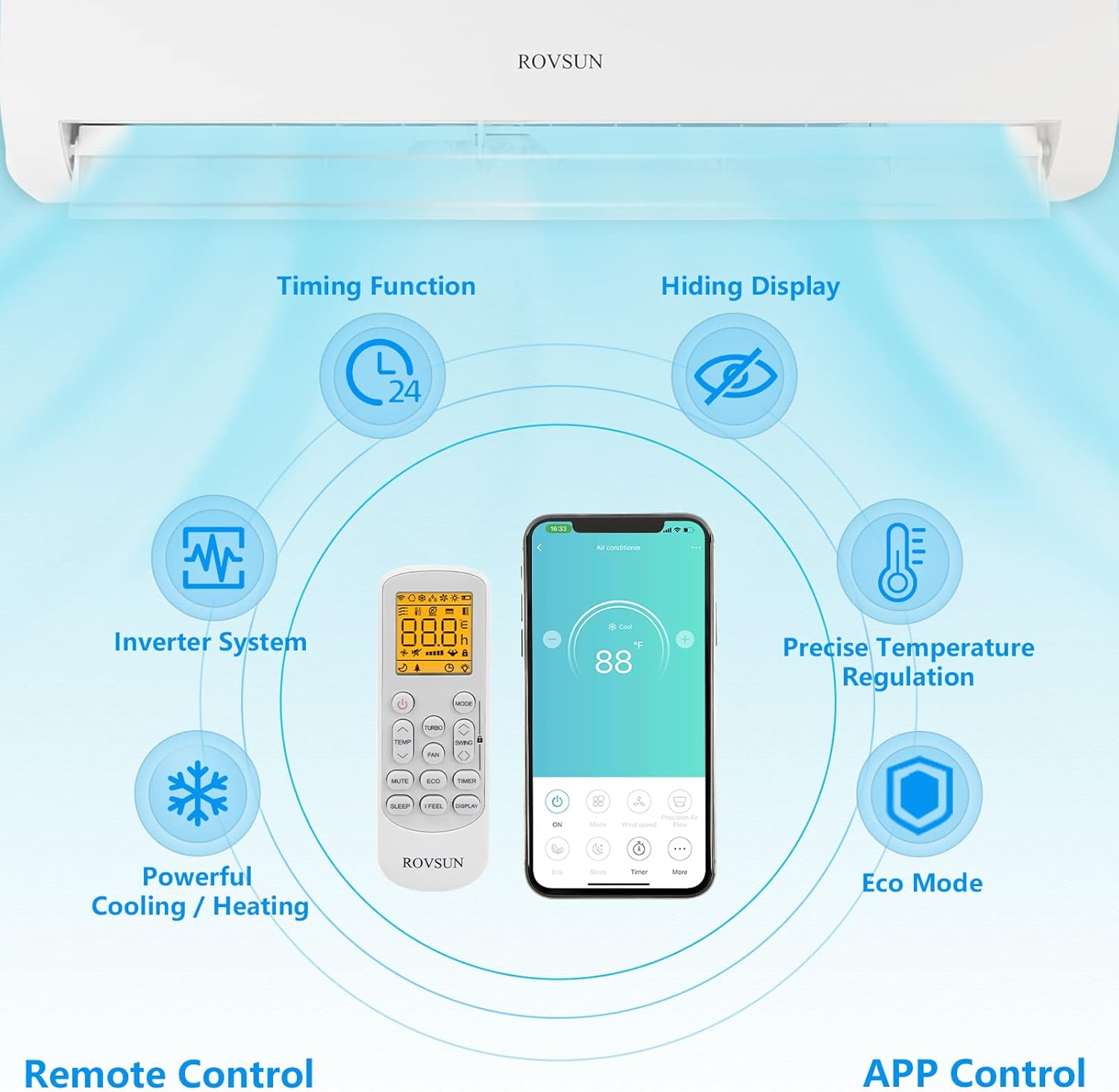 Bonnlo 12,000 BTU Ductless Mini Split AC/Heating System, 115V / 21 SEER Split-System Wall Air Conditioner Pre-Charged Inverter Heat Pump with 16ft Installation Kit