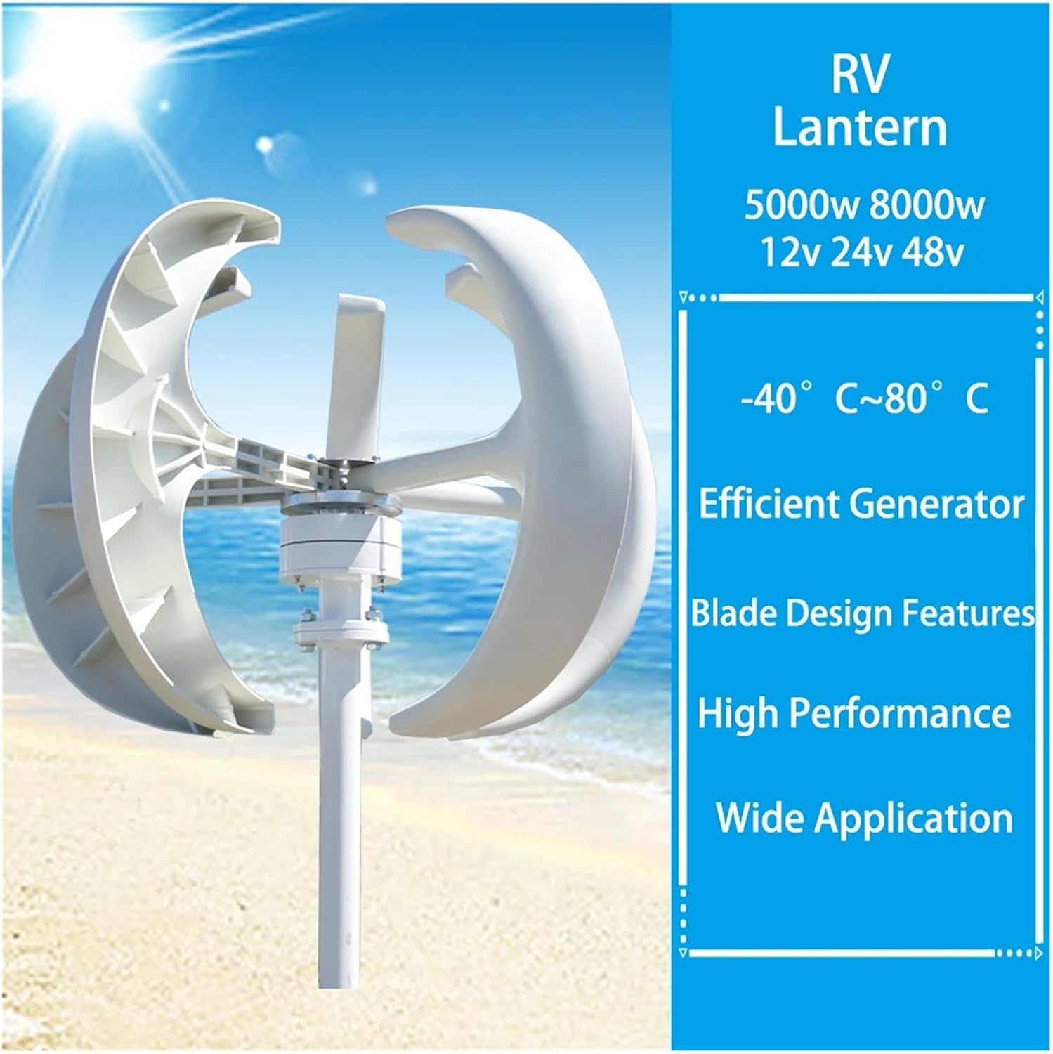 5000W 8000W Vertical Axis Wind Turbine 12V 24V48V Windmill Motor Quick Start Home Farm Hybrid Street Light with MPPT Controller Industrial Energy(White,12V_8KW)