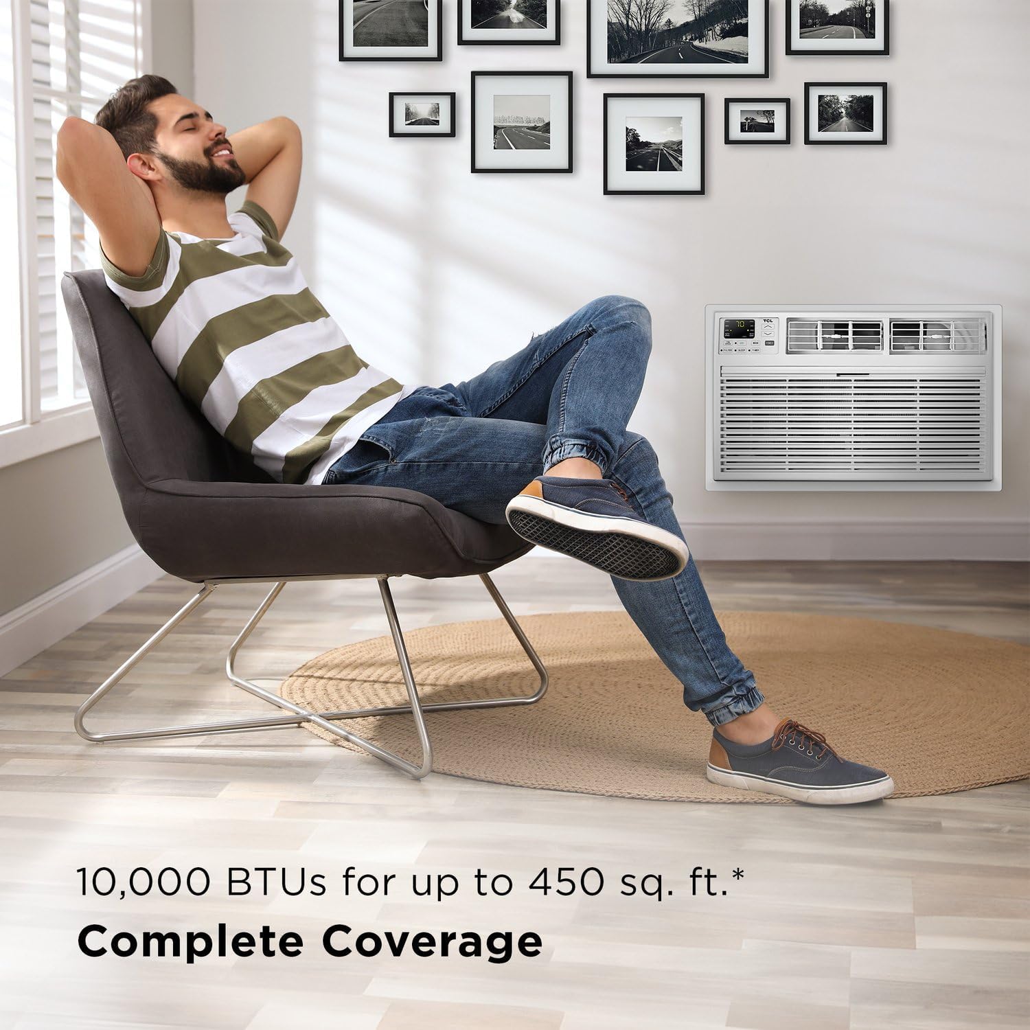 TCL H10T9EX1-A 10,000 Smart Through-The-Wall Air Conditioner, Fan & Dehumidifier, 450 Sq. Ft, 230V, Remote Control, Compatible with Alexa/Google Assistant, 10000 BTU, White