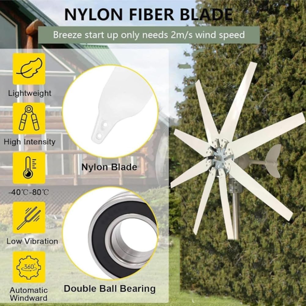 10000Wmagnetic Levitation Wind Turbine Kit, 8 Blade Small Wind Turbine with Controller, 12V/24V/48V/220V Windmill Power Generator for Home Use(White),24V