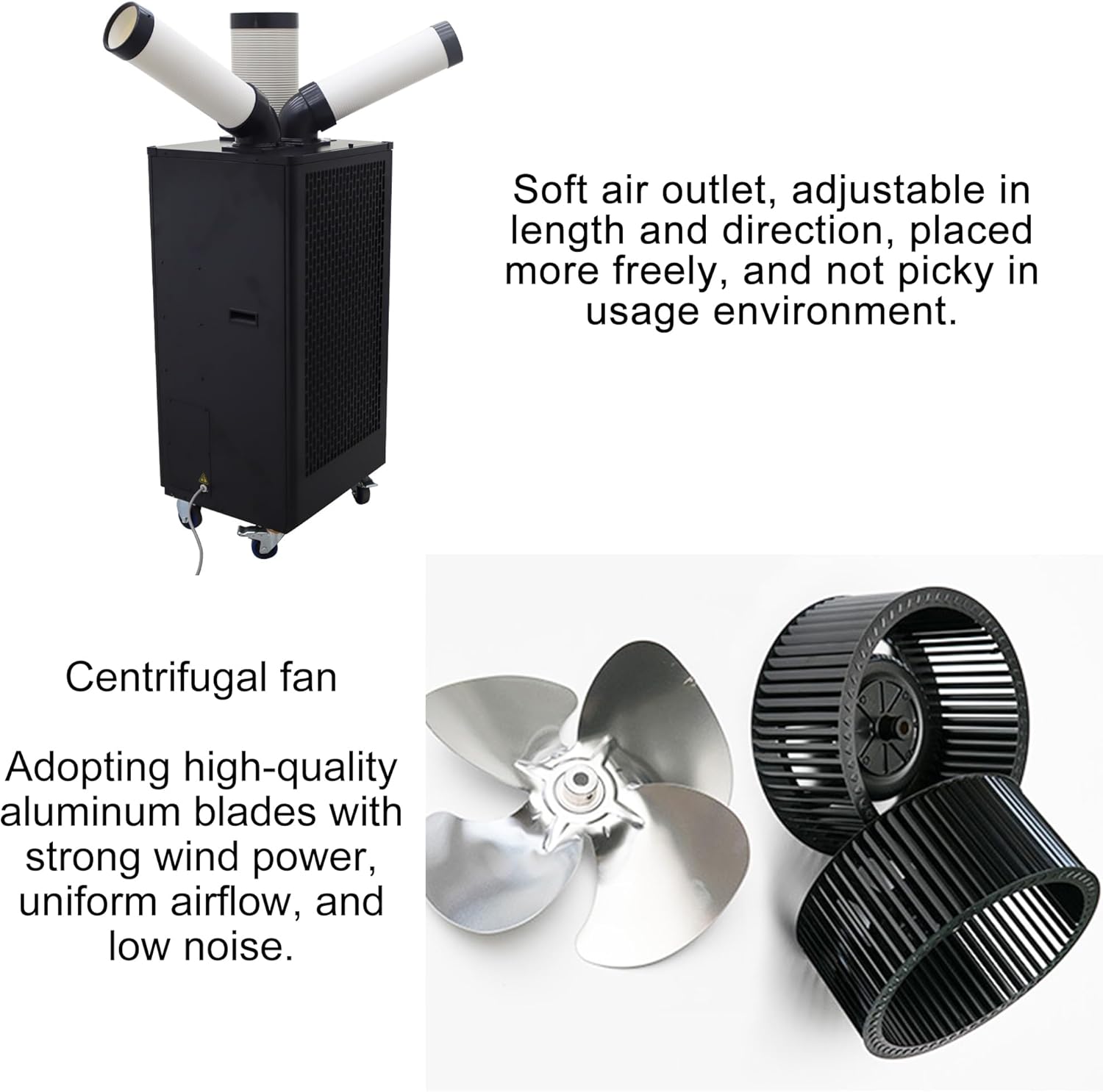Industrial Air Conditioner Outdoor Indoor Spot Mobile Air Cooler 550m³/h Commercial Aircon with Two Outlet Tubes 220V