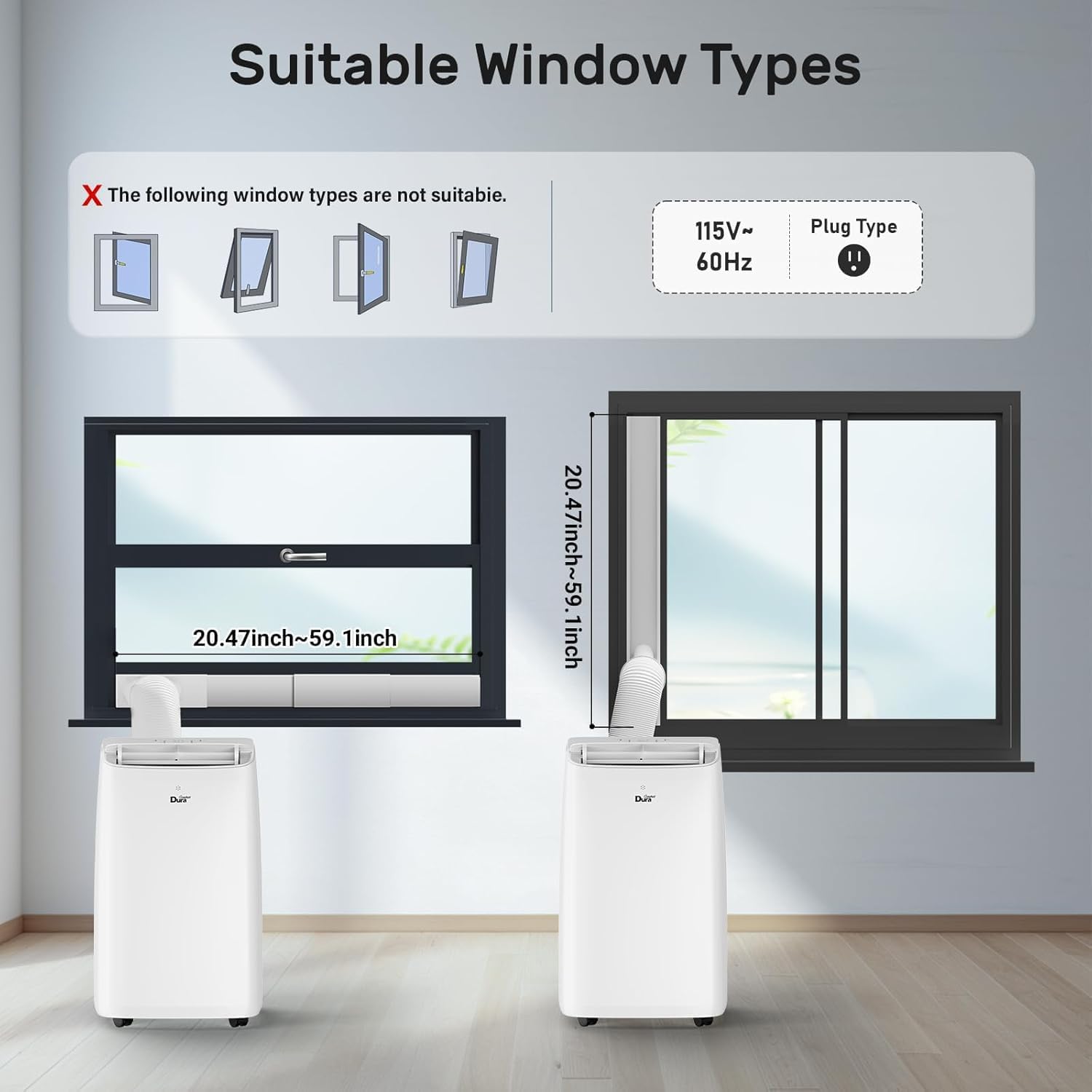 DuraComfort Portable Air Conditioner, Dual Motors AC (14,000 BTU ASHRAE) 10000 BTU SACC Cools Up to 450 Sq.Ft, with Window Kit for Easy Installation,White