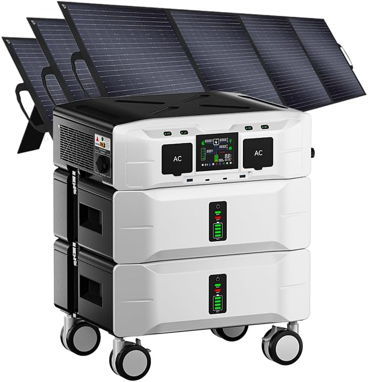 IEE SP5000 Portable Power Station & Solar Generator with 3×200W Panels Included,5000W (Peak 9000W) 5120Wh EV-Grade LFP Batteries,120/240V Dual Voltage,3500W 1.6H Fast Charge,APP&EPS for Home Backup.