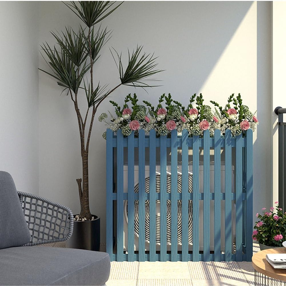 Outdoor Air Conditioner Cover For Outside Units Weatherproof Solid WoAir Conditioner Fence Screen For Outdoor Indoor Hide Privacy Orange blue Grey White (Color : Blue, Size : 105x4