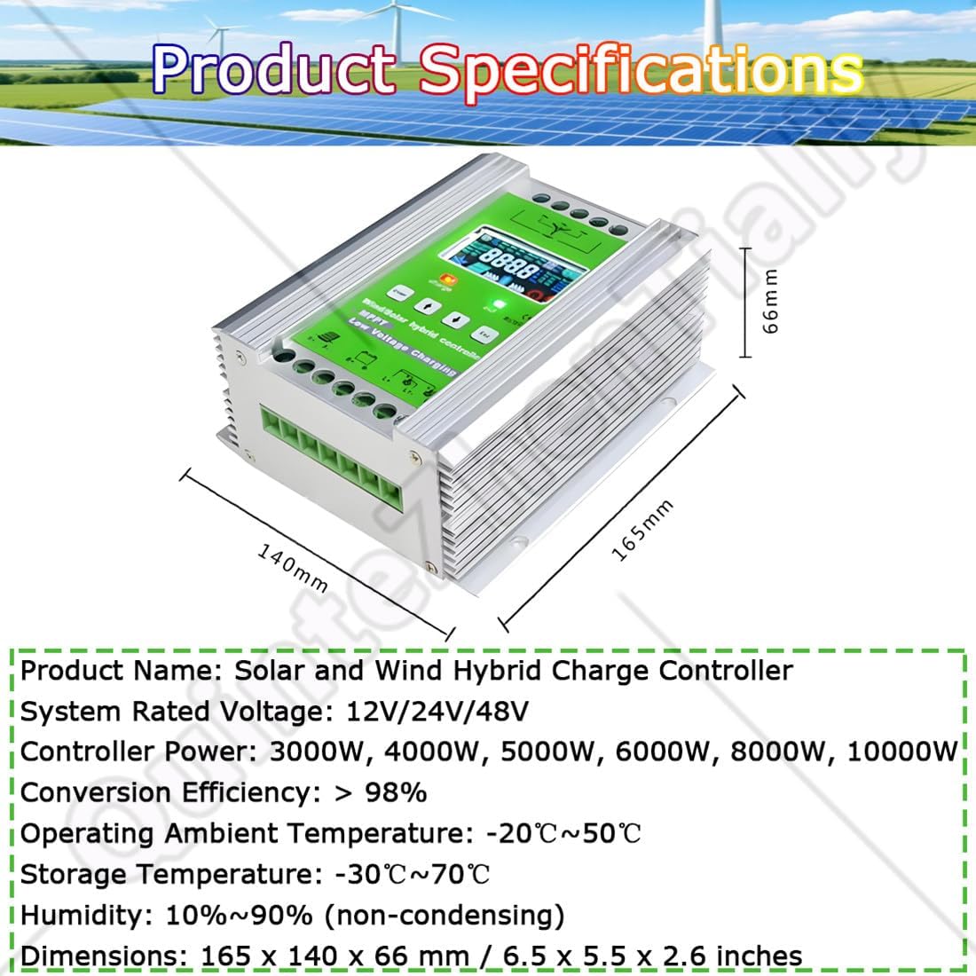 Wind Turbine Solar Hybrid Mppt Boost Regulator,Wind Solar Hybrid Charge Controller,Operating Ambient Temperature -20℃~50℃,for Horizontal/Vertical Axis Winds Turbines 10000W