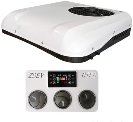 12V roof air conditioner rv ac unit cooling/heating 2-in-1 silent ultra-thin air conditioner for camping vehicles, school buses, buses, trailers, RVs, vans, trucks, etc (12, Volts (DC))