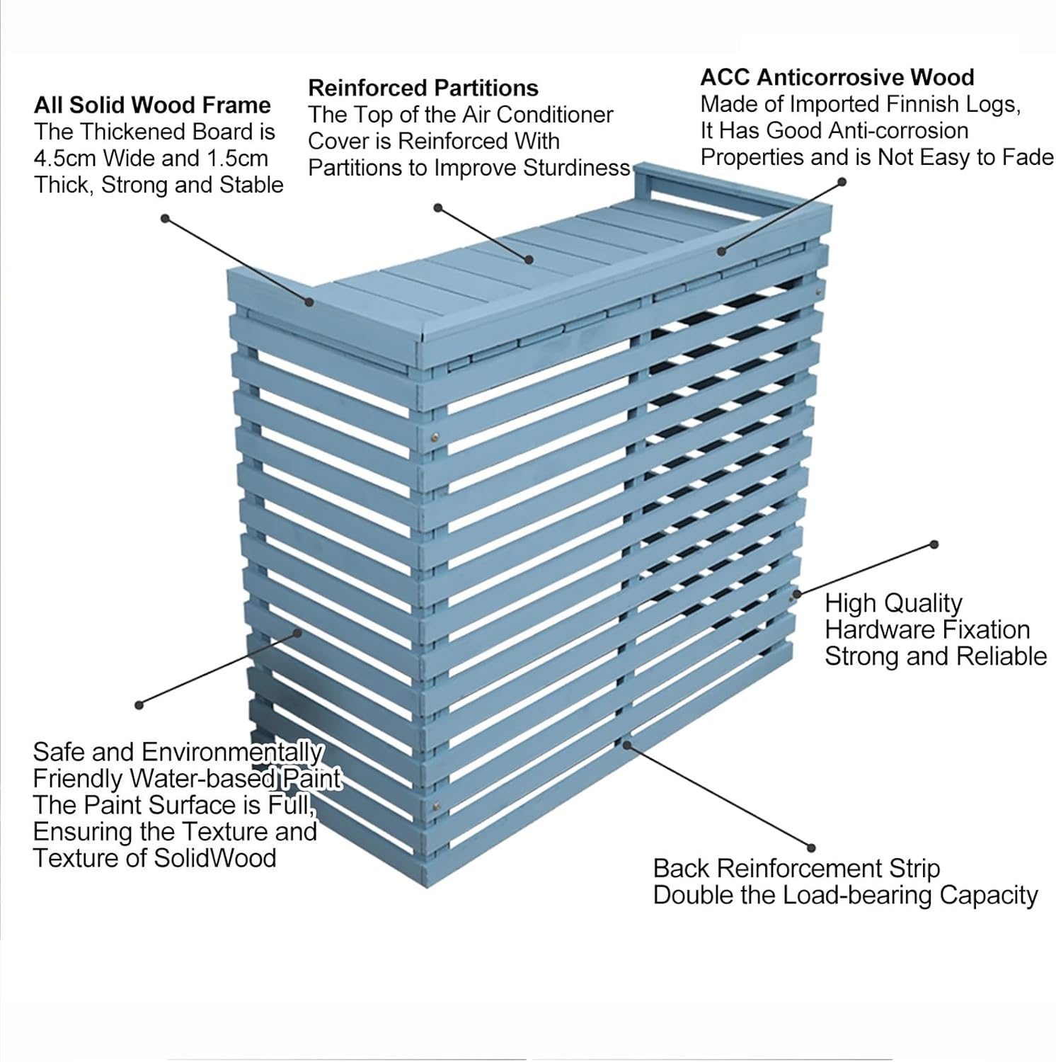 Air Conditioner Fence Screen Outdoor, Wooden Split AC Cover for Outside Units, Shelf Plant Stand for Outdoor, Garden (Color : Black, Size : 105x95x45cm)