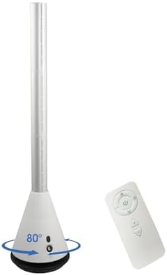 Bladeless Tower Fan with 9 Speeds, 80° Wide Oscillating Cooling Fan, Electric Standing Floor Fan with 8H Timer, Space-Saving Design for Bedroom Office