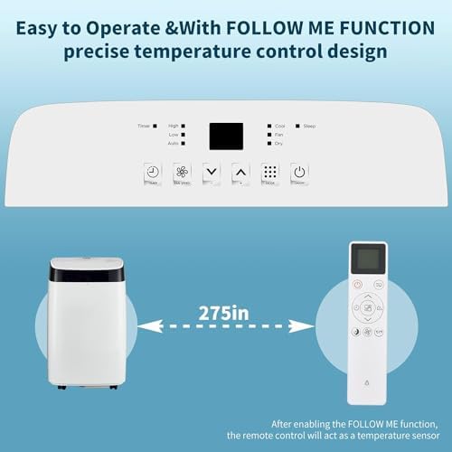 10,000 BTU Portable Air Conditioner Kit, 4 in 1 Floor AC Unit With Dehumidifier, Fan, Auto, Sleep Modes, Functional AC Unit Remote Control & Window Kit Included, Cools up to 450 Sq. Ft, 24H Timer