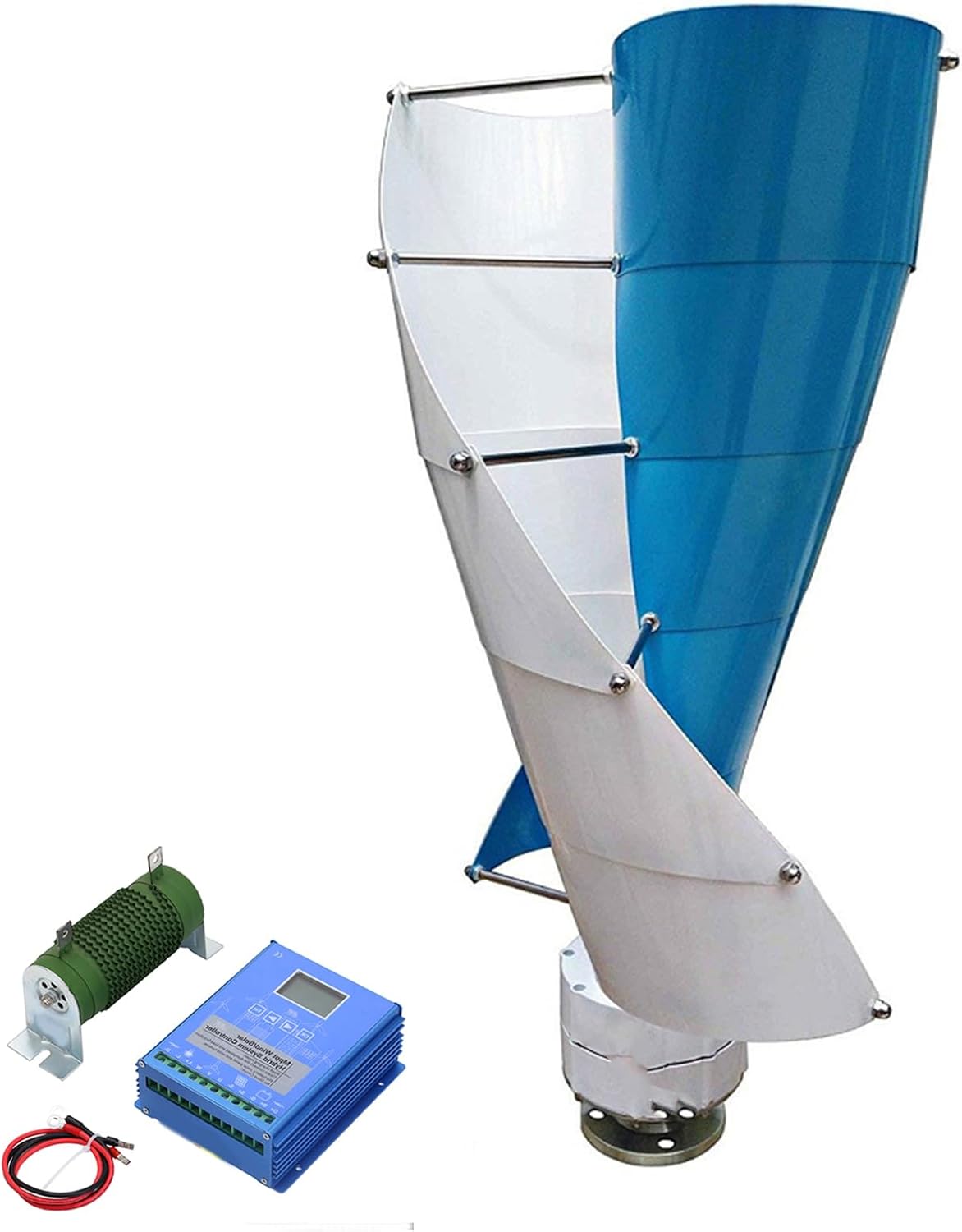 9000W Vertical Axis Wind Turbine Generator,12-220V Low Noise Helical Design Windmill with Wind Solar Complementary Controller, for Home, Boats, Street Lighting