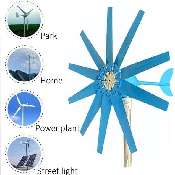 16000W 12V 24V 48V No Noise 10 Blades Wind Turbine Generator Kit, Vertical Wind Turbine Motor with Charge Controller Kit for Home Use(Blue)