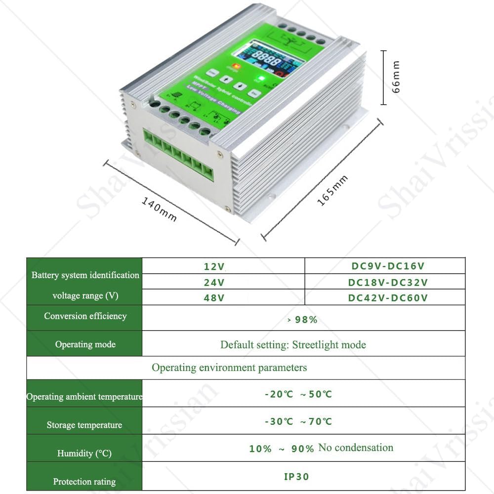 300w-1200w Mppt Wind Solar Hybrid Controller,Boost Function,Voltage Automatic,for 12/24/48v Sealed and Lithium Battery,Colorful LCD Display,for Home Boat Street Light W400/S500W-12V