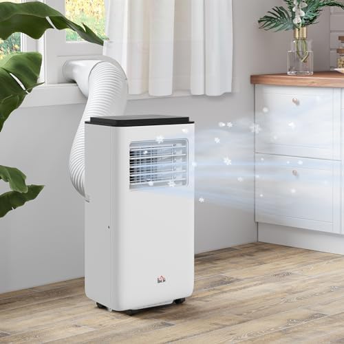 HOMCOM 8000 BTU Portable Air Conditioner for Rooms Up to 345 Sq. Ft., 5-in-1 AC Unit with Dehumidifier, Cooling Fan, Auto, Sleep & Remote, 24H Timer On/Off, Window Installation Kit, White