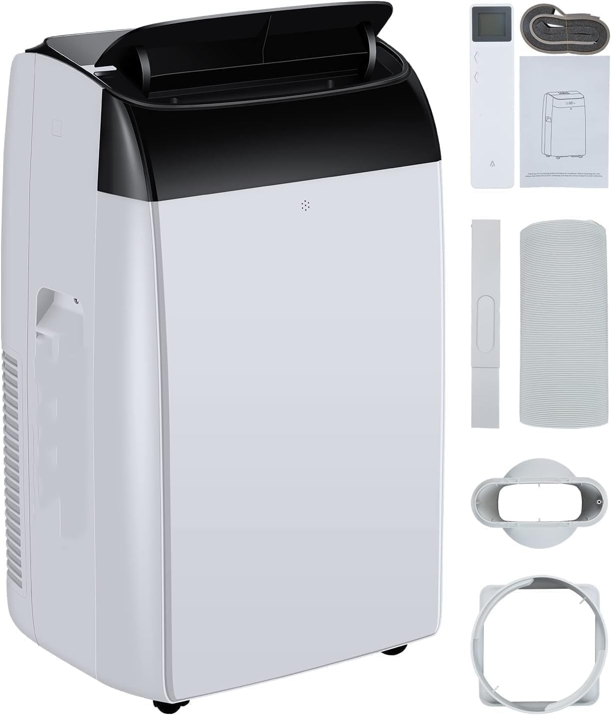 Portable Air Conditioner - 12,000 BTU, 3-In-1 Functionality (Cooling, Dehumidifier, Fan), Cools Up to 450 Sq.Ft, Remote Control, 24-Hr Timer, Smooth Caster Wheels, Perfect for Home，Black top cover