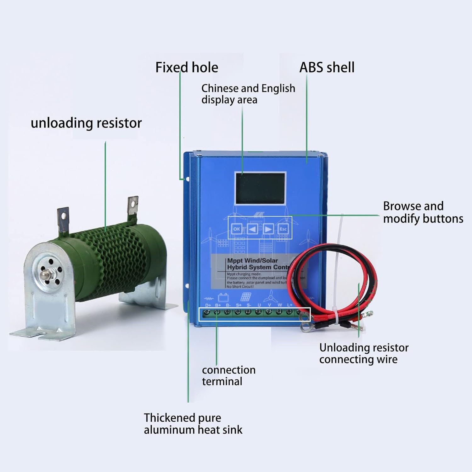 10000W Wind and Solar Hybrid MPPT Charge Controller,12V 24V48V Automatic Controller with Dump Load/LCD Display, for Off Grid Wind Charge Controller (Blue)