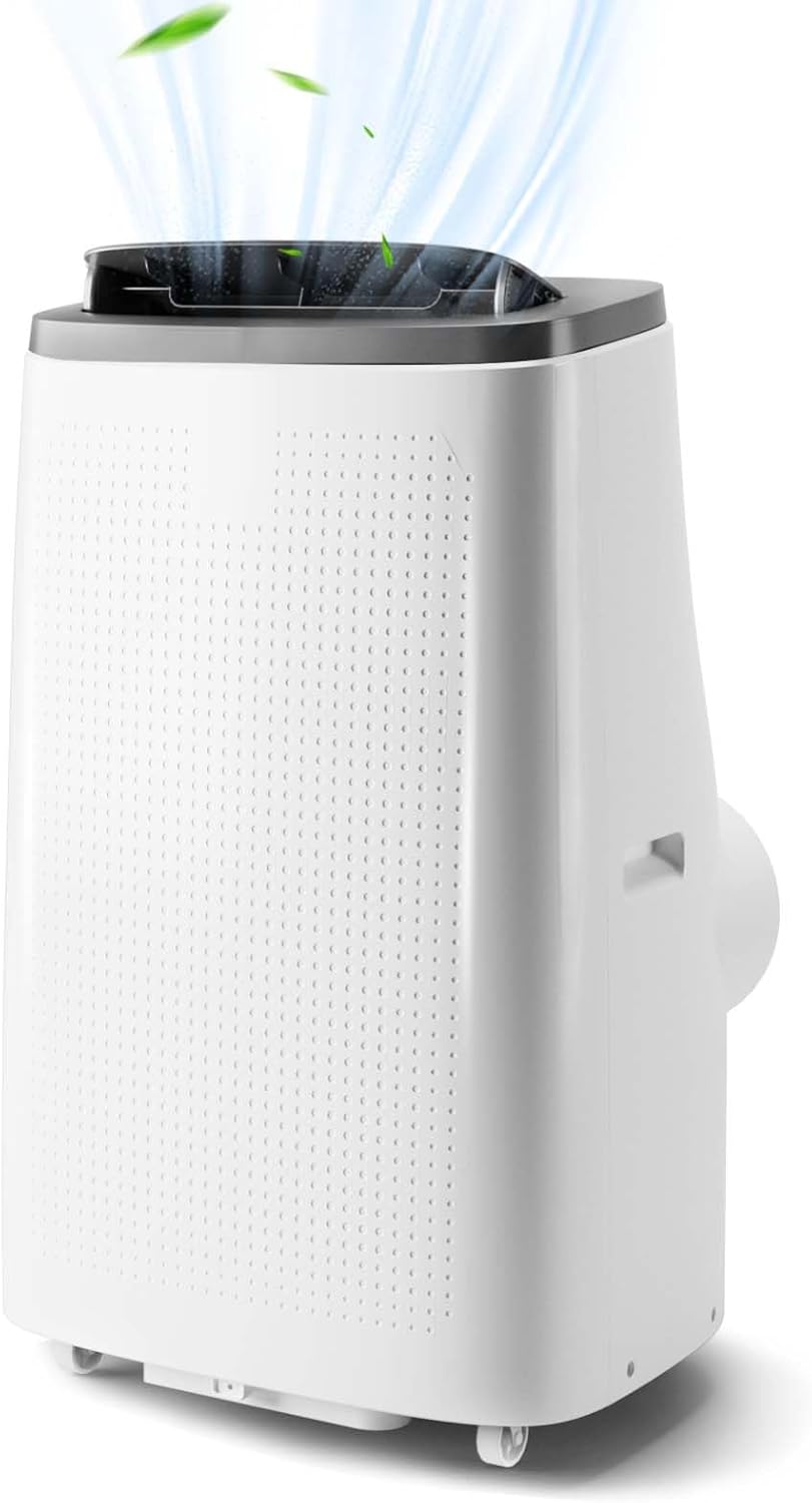 GarveeHome 14,000 BTU Portable Air Conditioner,4 in-1 Multifunctional Air Cooler, Remote Control,24-Hour Timer, Cools Up to 750 Sq.Ft, Low-Noise, Bedroom, Living Room, Office, White