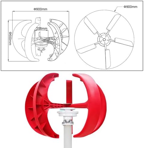 800W 5-Blade Vertical Axis Wind Turbine Kit - 12V/24V Wind Generator with 2000W Inverter for Home Use - Efficient Renewable Energy Solution with Permanent Magnet Technology
