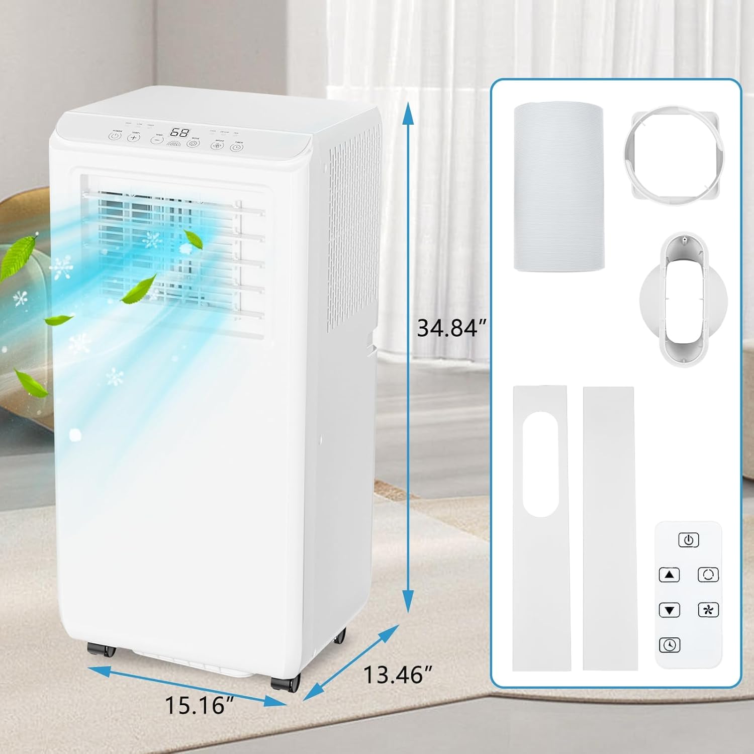 Portable Air Conditioner, 8000BTU Portable Air Conditioners for Room Cooling Up to 350 Sq. Ft, 3-in-1 Remote Control AC with 24-Hour Timer and Window Kit, for Home, Office, Bedroom, White