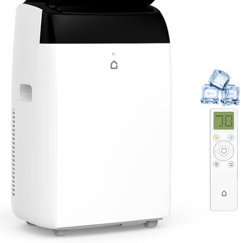 14,000 BTU Portable Air Conditioner Cools Up to 750 Sq.Ft, Auto-Evaporation Low Noise.3 in 1 Room Portable AC Unit with Remote Control & LED Display Moveable Wheels Fits for Large Room,Garage,White