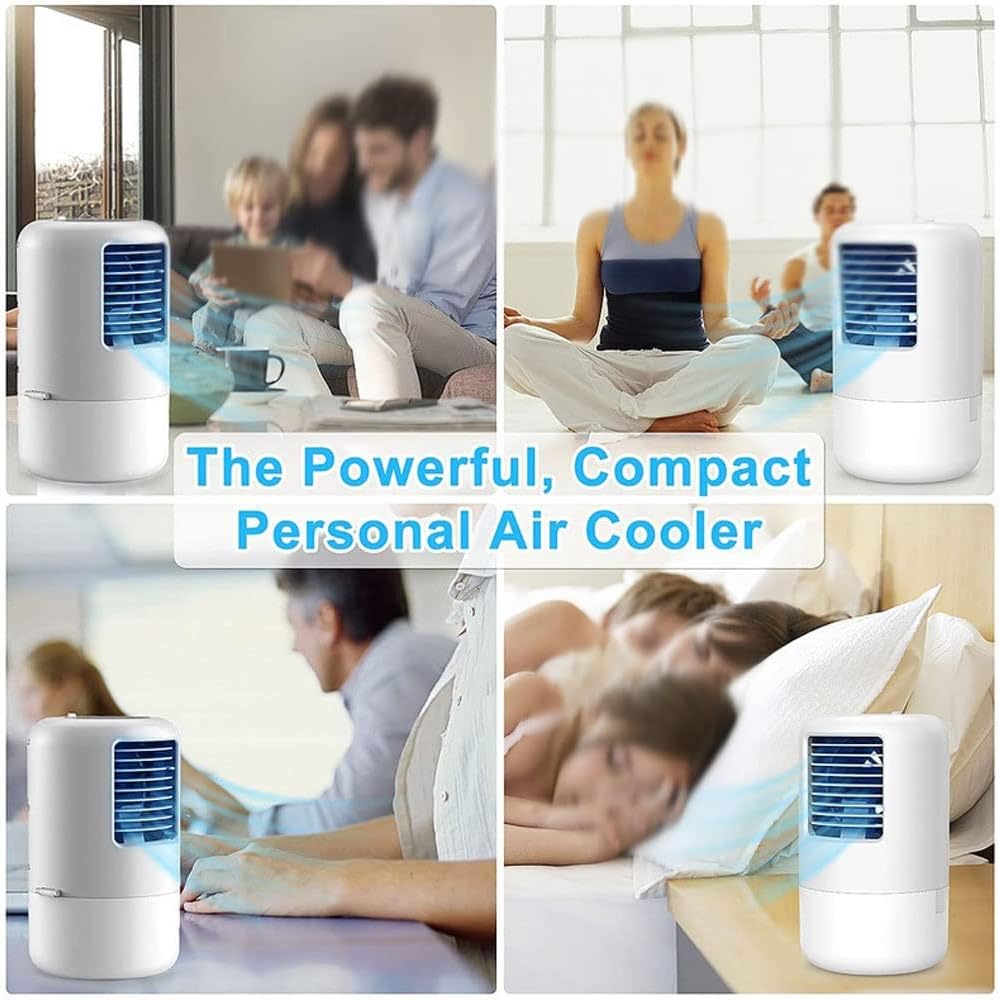 Portable Air Conditioner Cooling Fan, Evaporative Air Cooler for Room, 3 Wind Speed & 7 LED Light, 4 in 1 Personal Air Conditioners for Room/Office