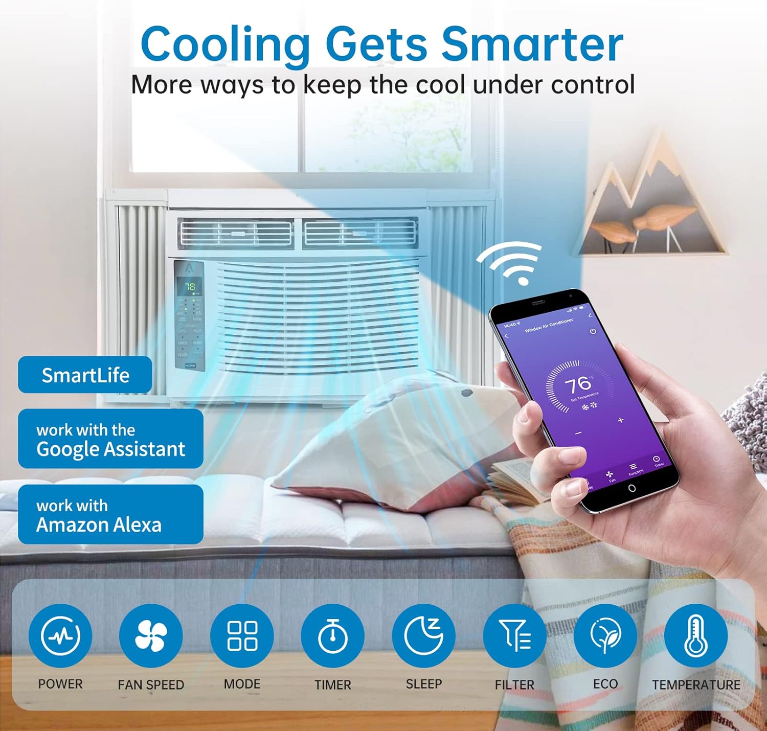 6000btu Window Air Conditioner Units, 115V Air Conditioner Window Unit With Remote Controlled and App Controlled, Fast Cooling 250 Sq.Ft. 50db Low Noise,Small Ac Unit for Room Quick Installation