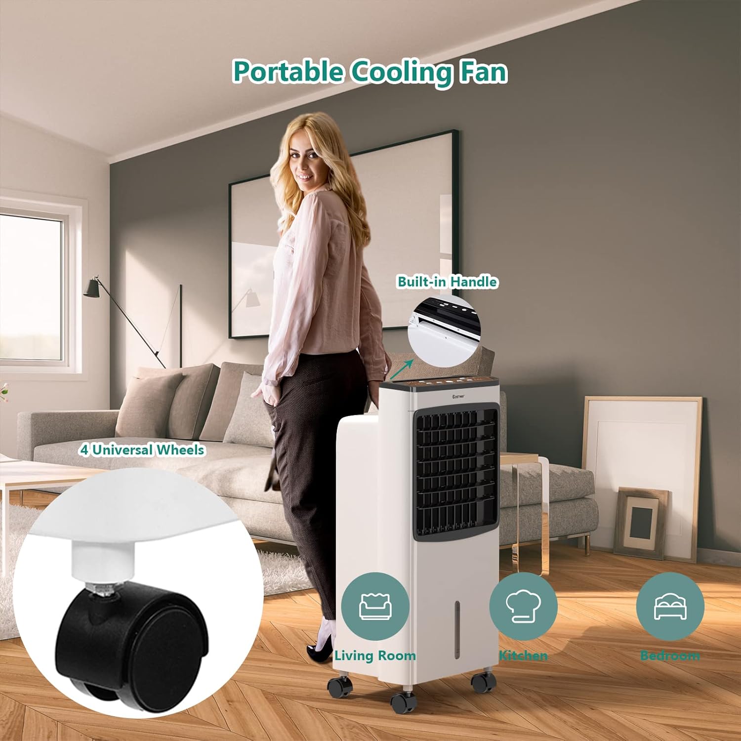 COSTWAY Evaporative Cooler, 3-in-1 Air Cooler with Remote Control, 3-Mode, 3-Speed and 7.5H Timer Function, Include Ice Boxes, Water Tank and Casters, Portable Air Conditioner for Room Home Office