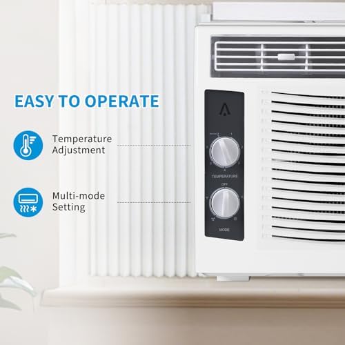 5000 BTU Window AC Unit with Remote - Cools Rooms 150 Sq.Ft, Low-Noise & Energy Saver for Bedroom, Office, Dorm (Quick-Install Kit)​