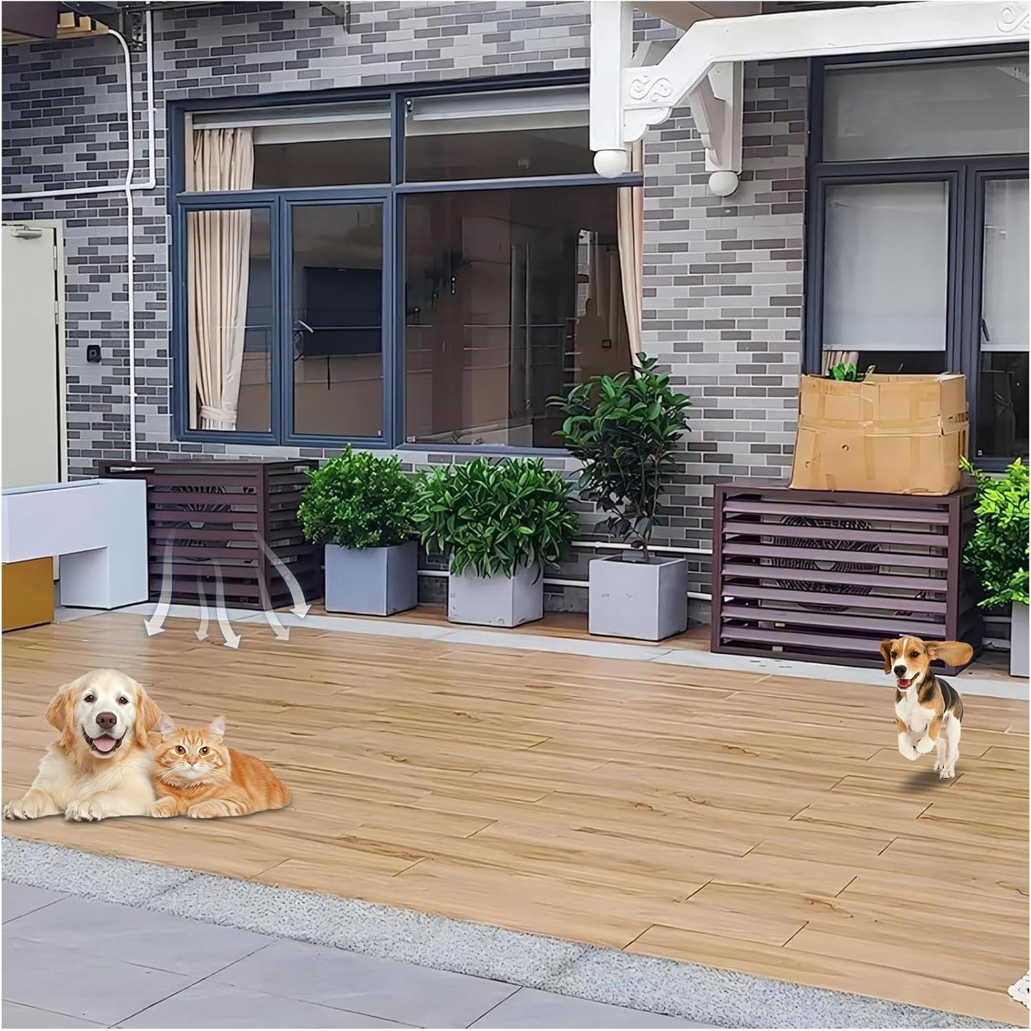 Air Conditioner Covers for Outside Units, Aluminum Air Conditioner Fence with Top Cover, Organize The Garden, for Plant Rack Privacy Screens(Brown,110cm)