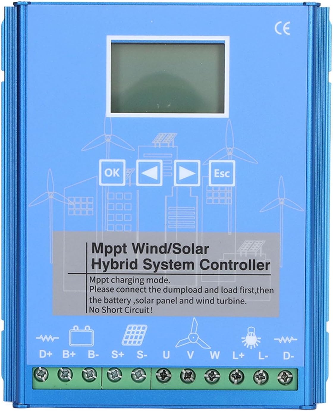 MPPT Wind Solar Hybrid Controller Universal LCD Energy Charge Controller 1000W Wind 1000W Photovoltaic Aluminum Alloy 24V 48V Automatic Identification for Renewable Energy Systems